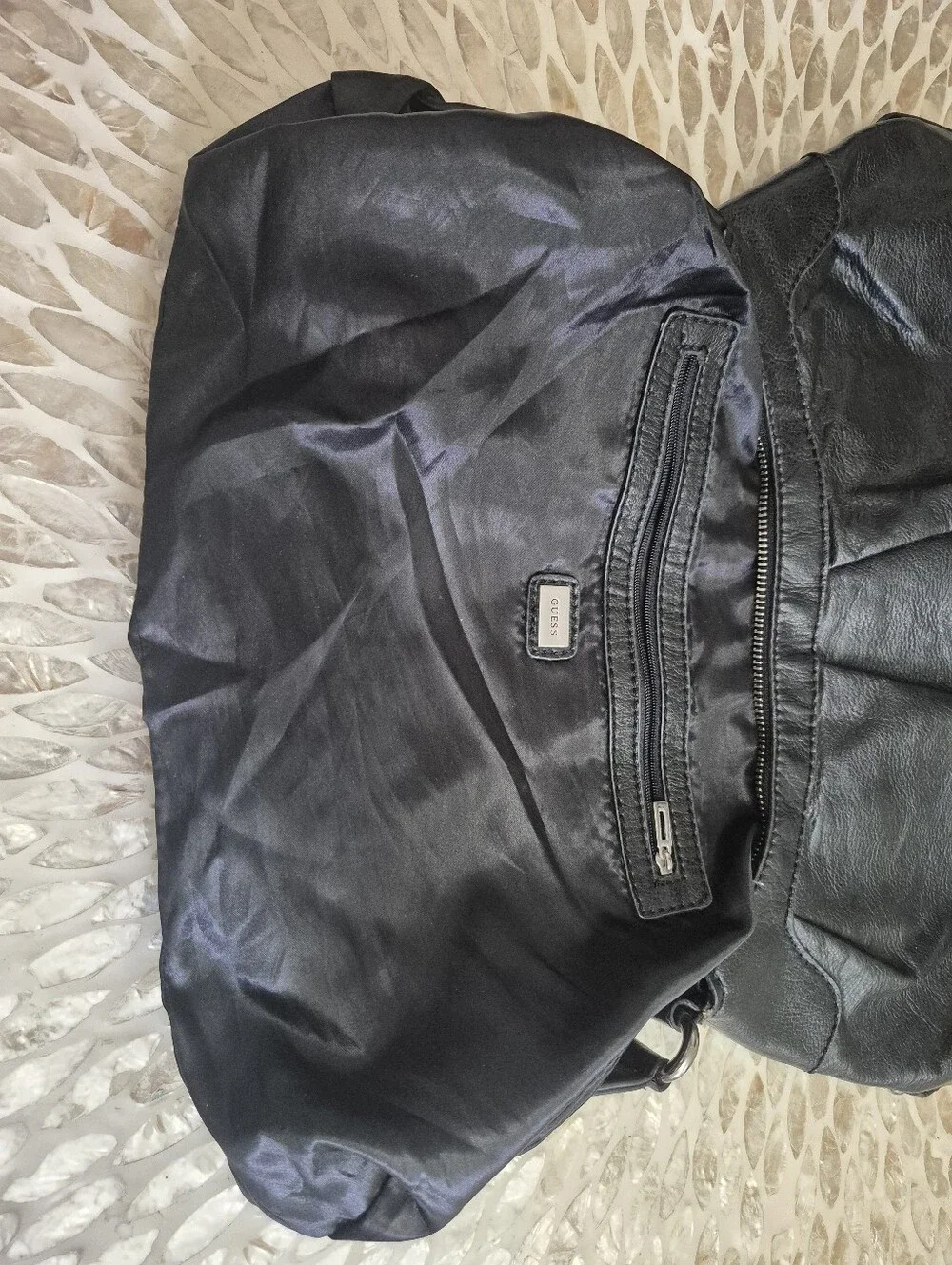 Y2K Rare Guess Black Leather Shoulder Hobo Bag Silver Hardware - Picture 5 of 6